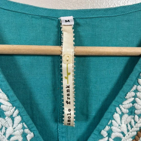 Uncle Frank Embroidered Linen Tunic Dress Size Medium Blue Boho Peasant Vacation - Picture 3 of 11